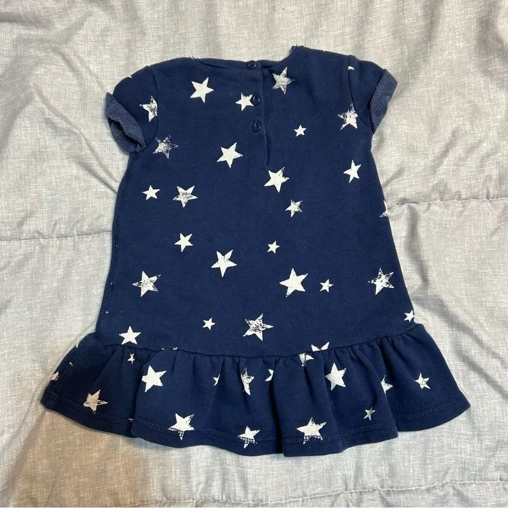 Ralph Lauren Baby Navy White Star Print Ruffle Dress 12 Months USA Americana